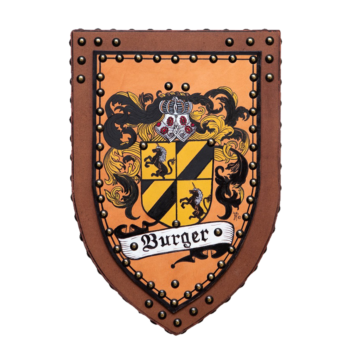 Tienie and Yvonne Heraldic Family Crest on Leather